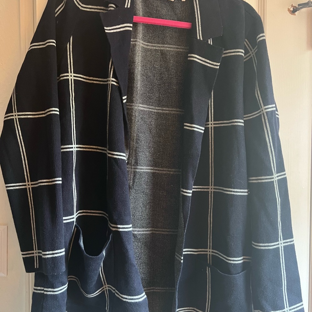 LOFT Navy Blue Plaid Jacket